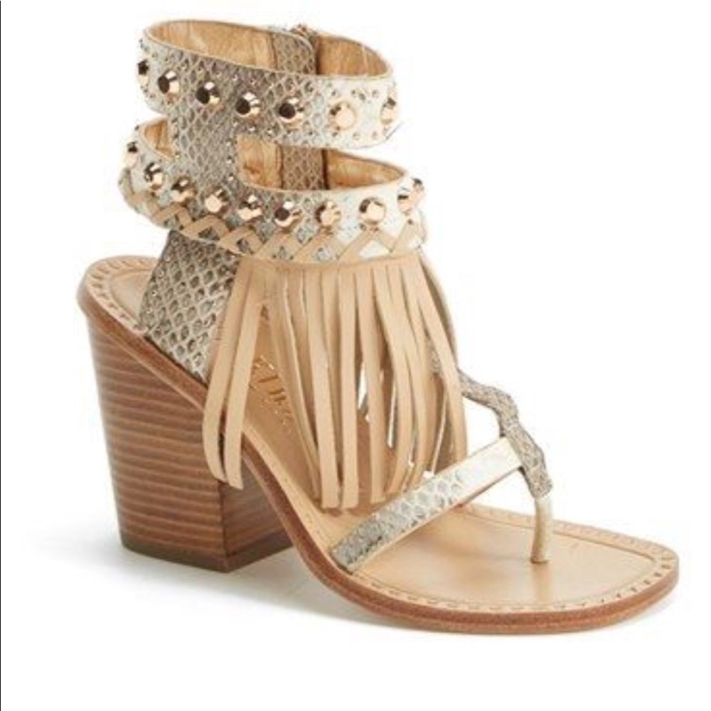 Ivy Kirzhner Leather Fringe Studded Sandal. - Picture 2 of 7